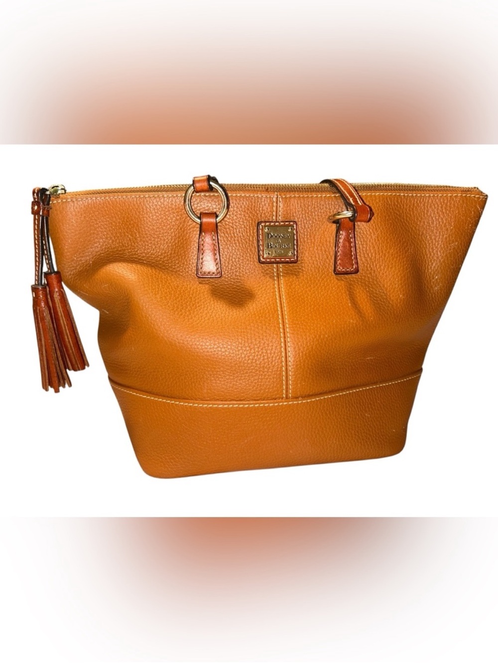 Dooney & Bourke Cognac Pebble Leather Tote with Tassel